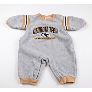 Vintage Georgia Tech Football Baby Romper 3/6 Months Kid Athlete Grey Gold